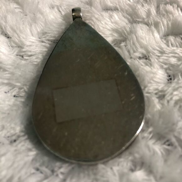 Pendant, silver color with red accent. 2”. - Picture 3 of 5